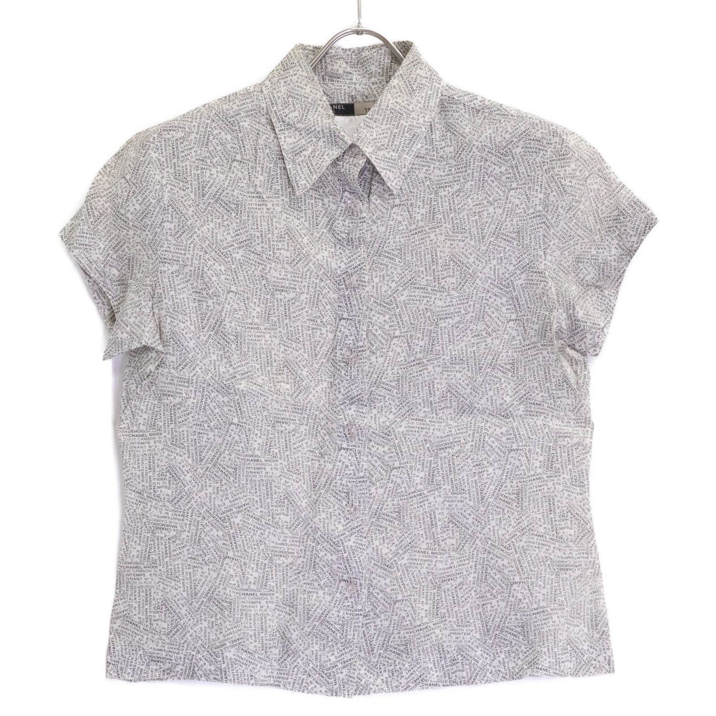 Chanel Logo Print Ramie Short Sleeve Blouse 40