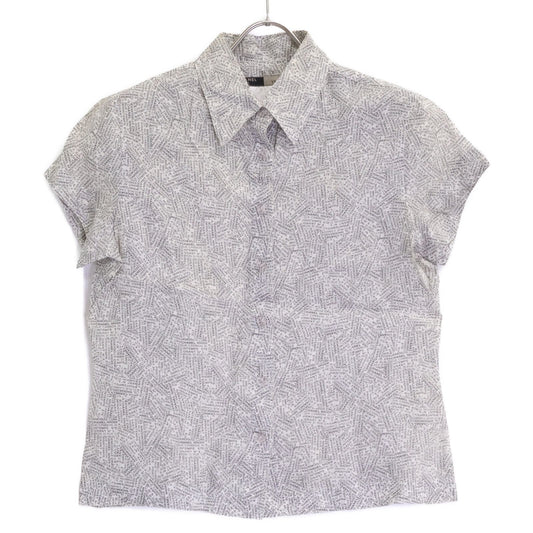 Chanel Logo Print Ramie Short Sleeve Blouse 40