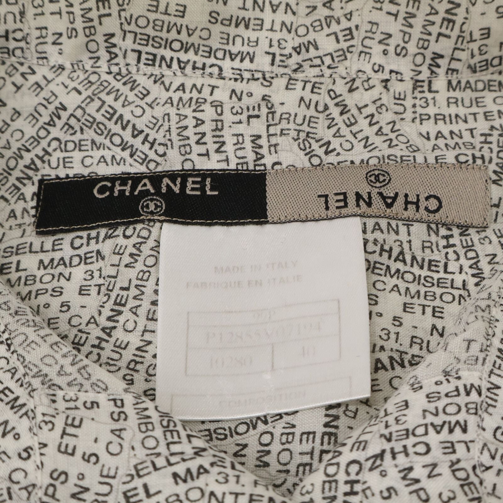 Chanel Logo Print Ramie Short Sleeve Blouse 40 — view 4