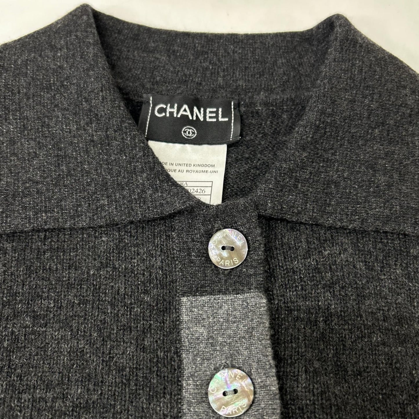 Chanel Collared Knit Top Cashmere Shell Button Gray 38 Sweater — view 3