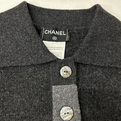 Chanel Collared Knit Top Cashmere Shell Button Gray 38 Sweater — view 3