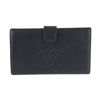 Chanel CC Logo Kiss Lock Black Gold Leather Wallet