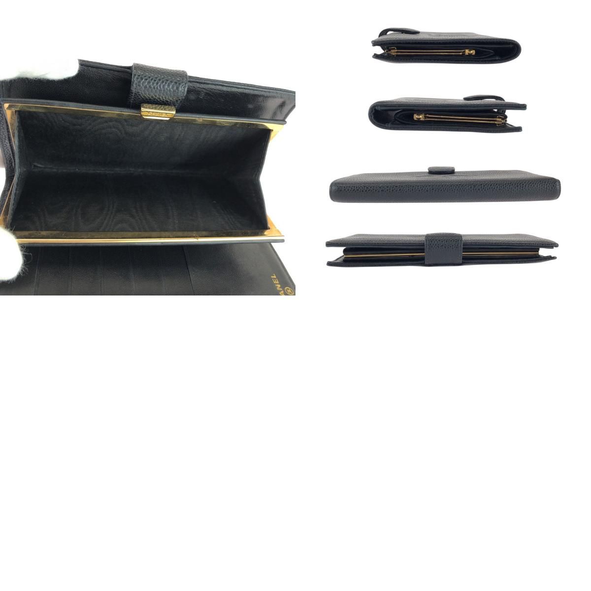 Chanel CC Logo Kiss Lock Black Gold Leather Wallet — view 9