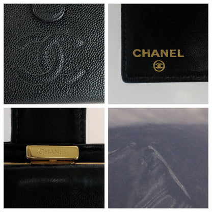 Chanel CC Logo Kiss Lock Black Gold Leather Wallet — view 5