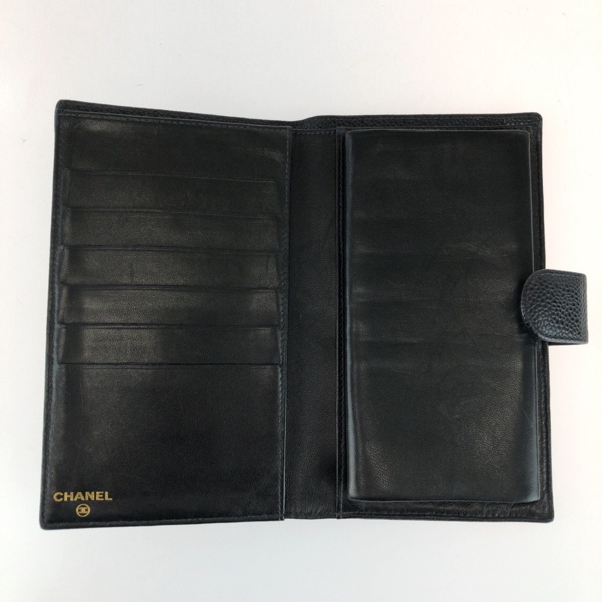Chanel CC Logo Kiss Lock Black Gold Leather Wallet — view 6