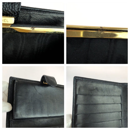 Chanel CC Logo Kiss Lock Black Gold Leather Wallet — view 7