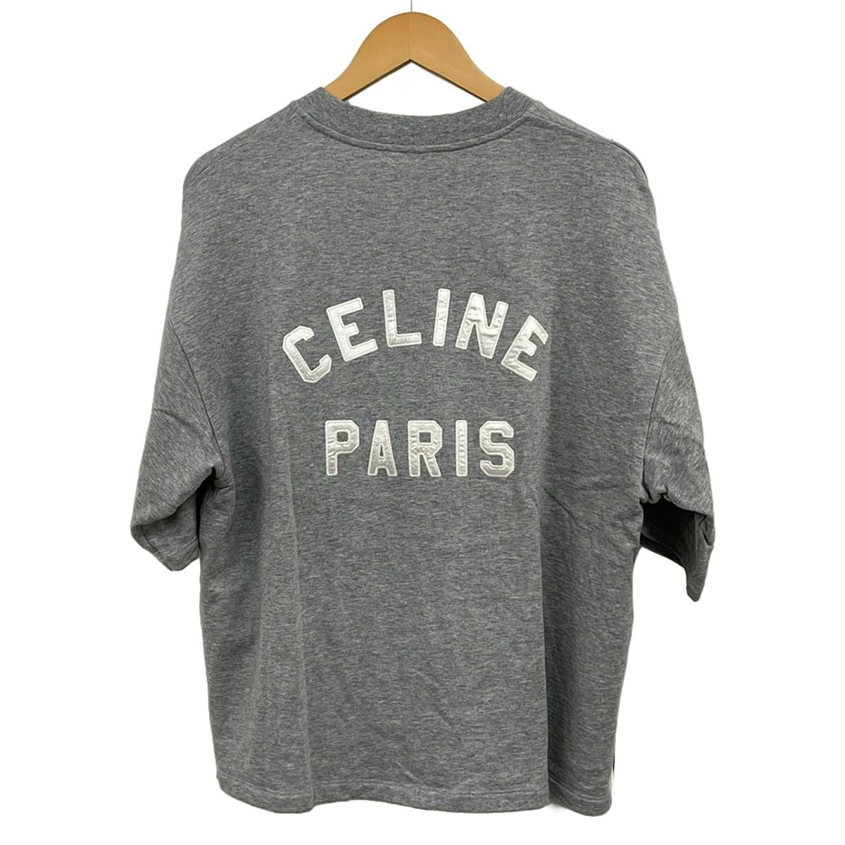 Celine Short Sleeve Top M Lace Color Loose Sweatshirt Shirt Gray Fleece Satin — view 2