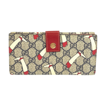 Gucci Boots Gray Red Gold GG Supreme Canvas Leather Wallet