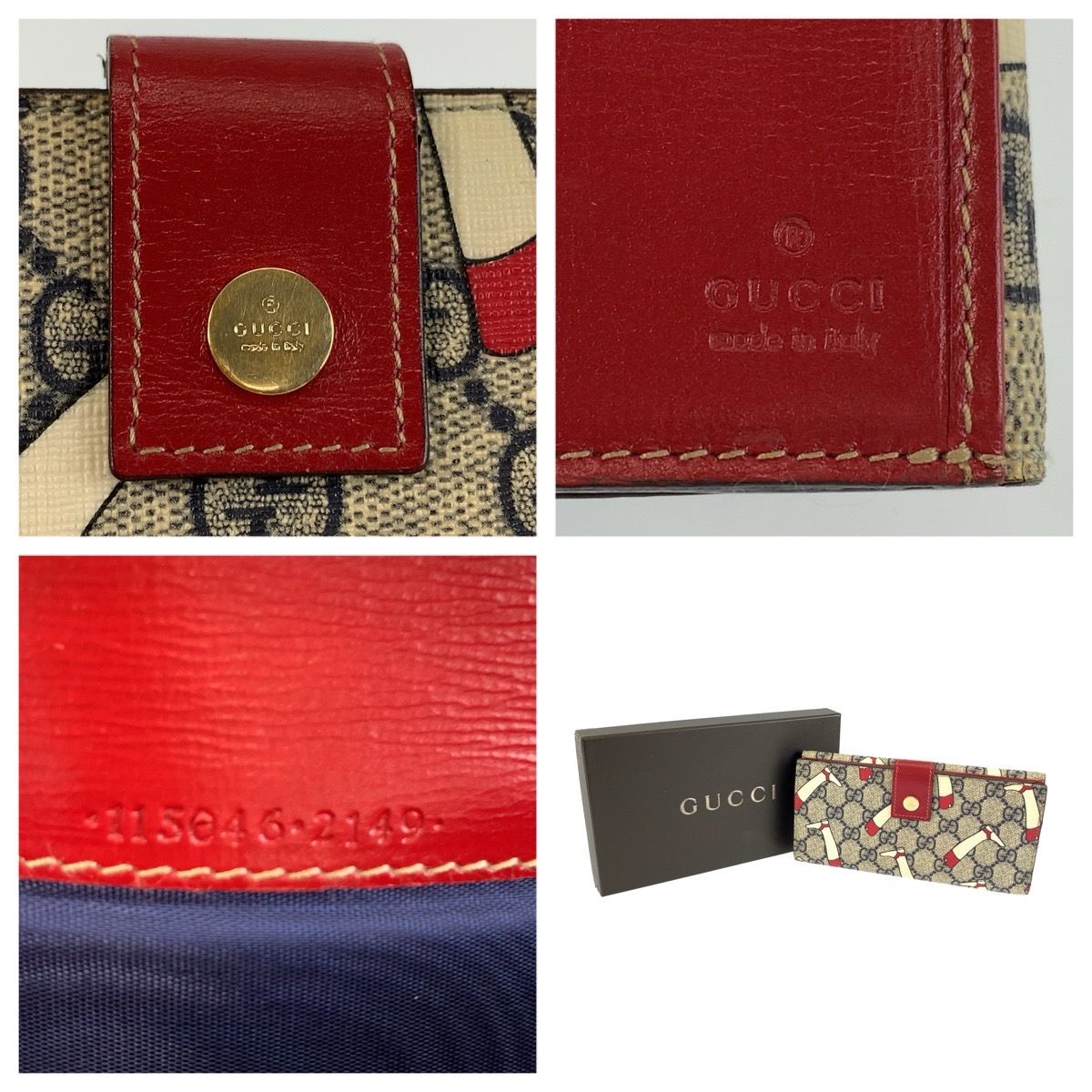 Gucci Boots Gray Red Gold GG Supreme Canvas Leather Wallet — view 5