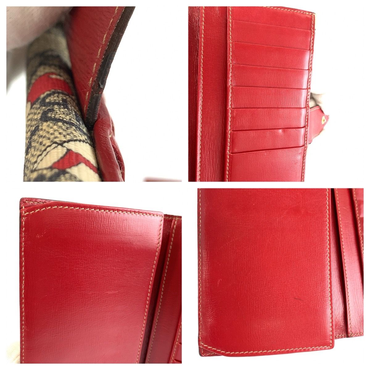 Gucci Boots Gray Red Gold GG Supreme Canvas Leather Wallet — view 7