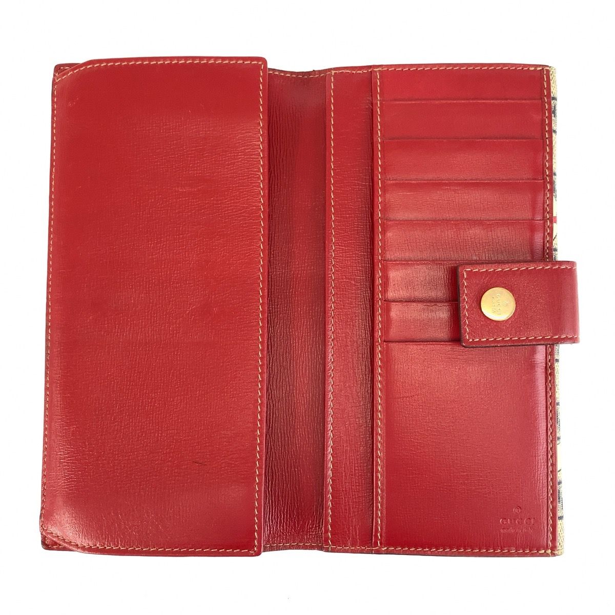 Gucci Boots Gray Red Gold GG Supreme Canvas Leather Wallet — view 6