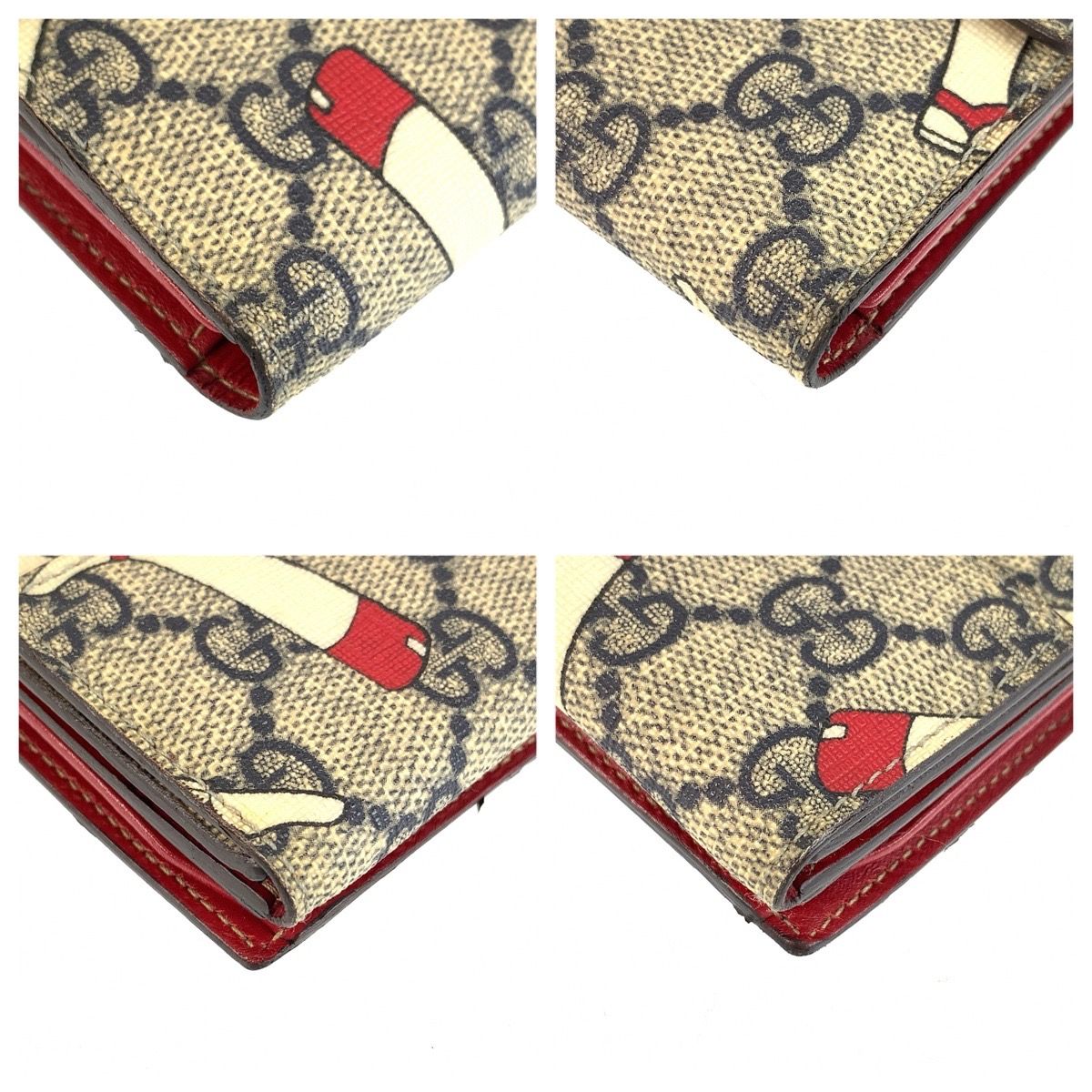 Gucci Boots Gray Red Gold GG Supreme Canvas Leather Wallet — view 4