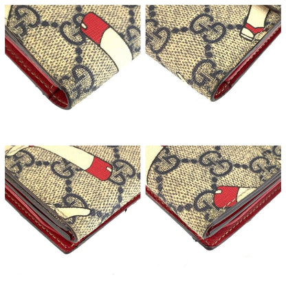 Gucci Boots Gray Red Gold GG Supreme Canvas Leather Wallet — view 4
