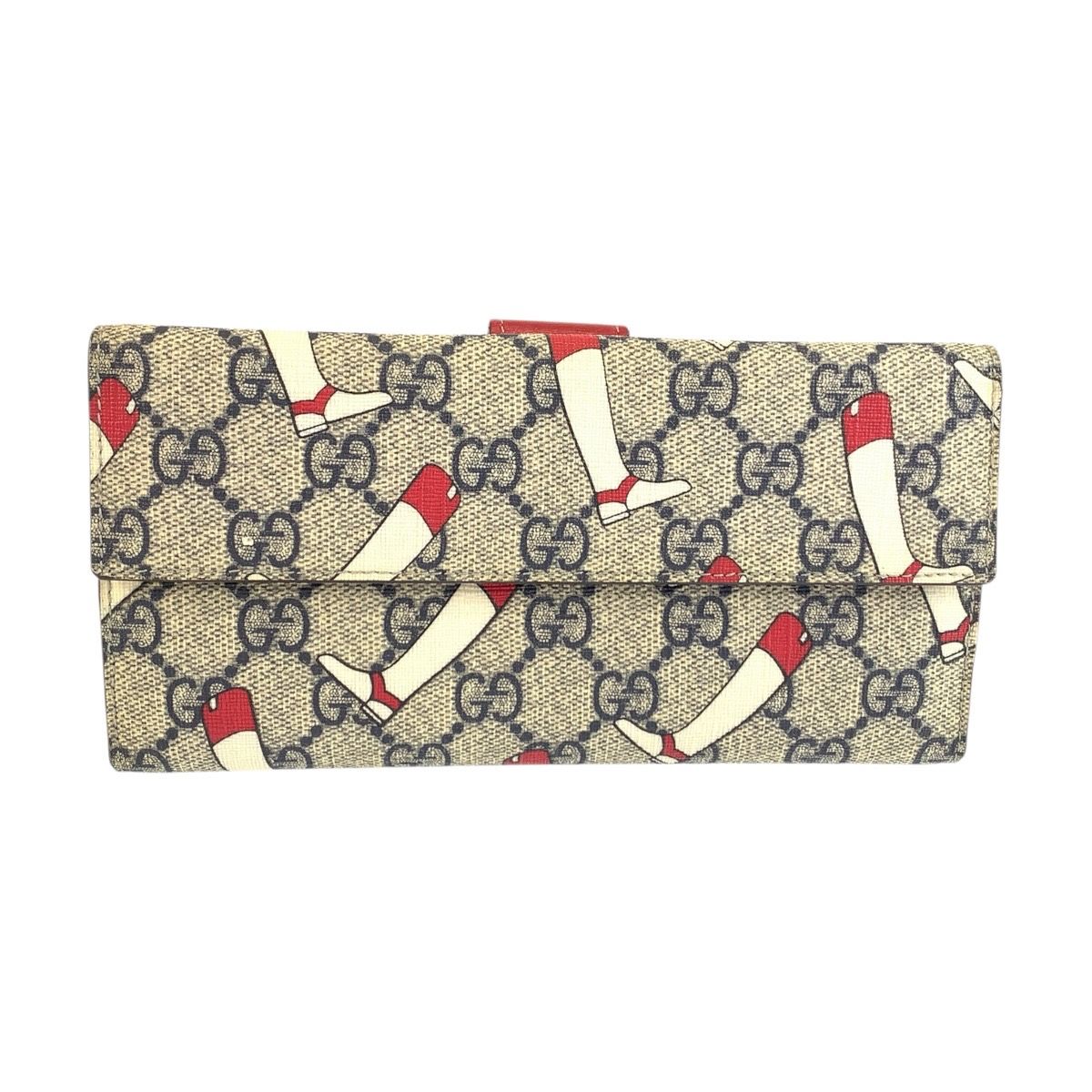 Gucci Boots Gray Red Gold GG Supreme Canvas Leather Wallet — view 2