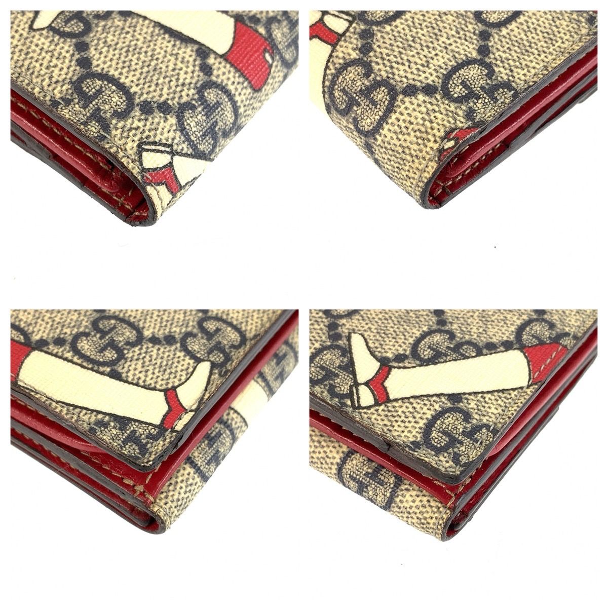 Gucci Boots Gray Red Gold GG Supreme Canvas Leather Wallet — view 3