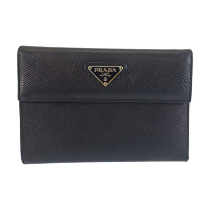 Prada Saffiano Black Silver Leather Compact Wallet