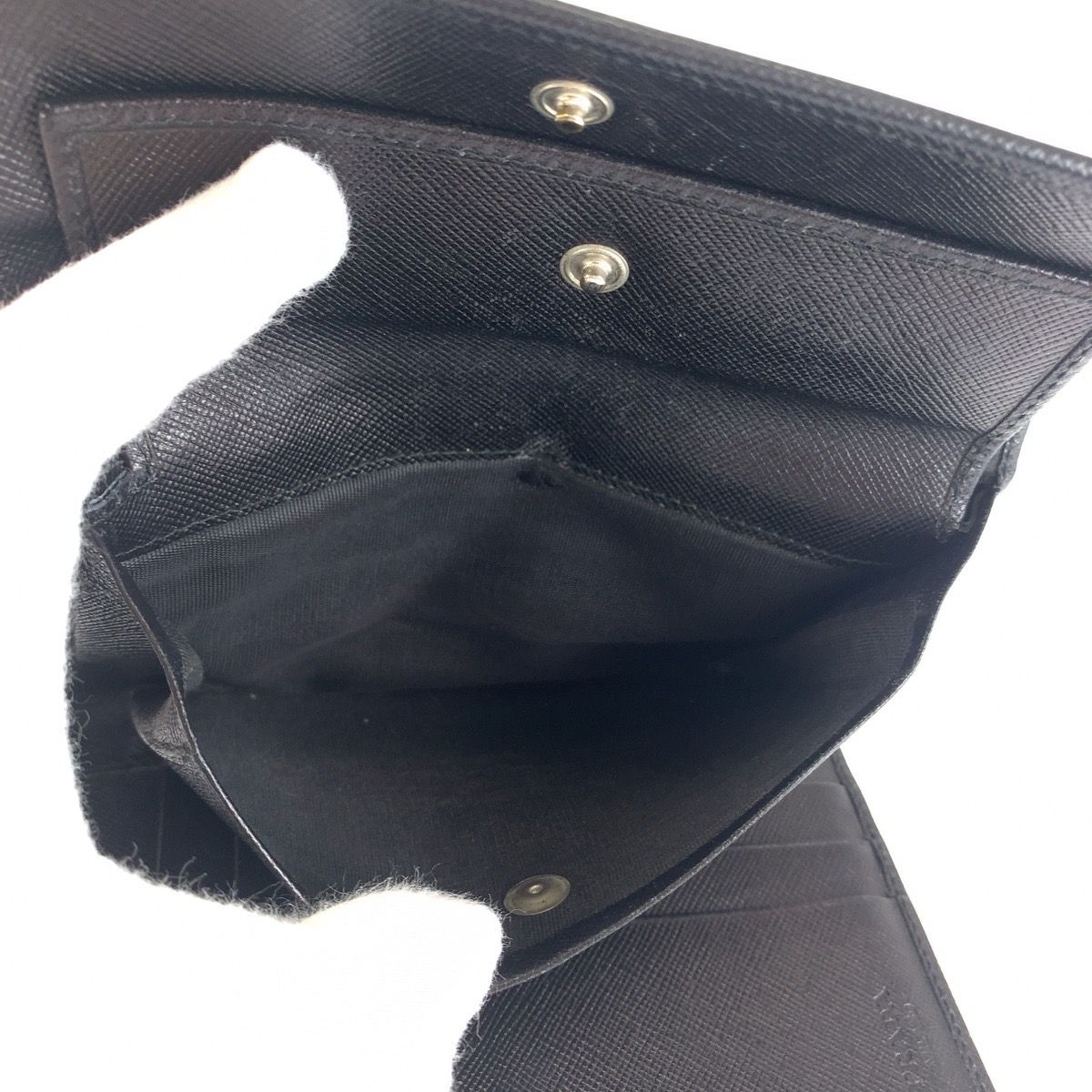Prada Saffiano Black Silver Leather Compact Wallet — view 8