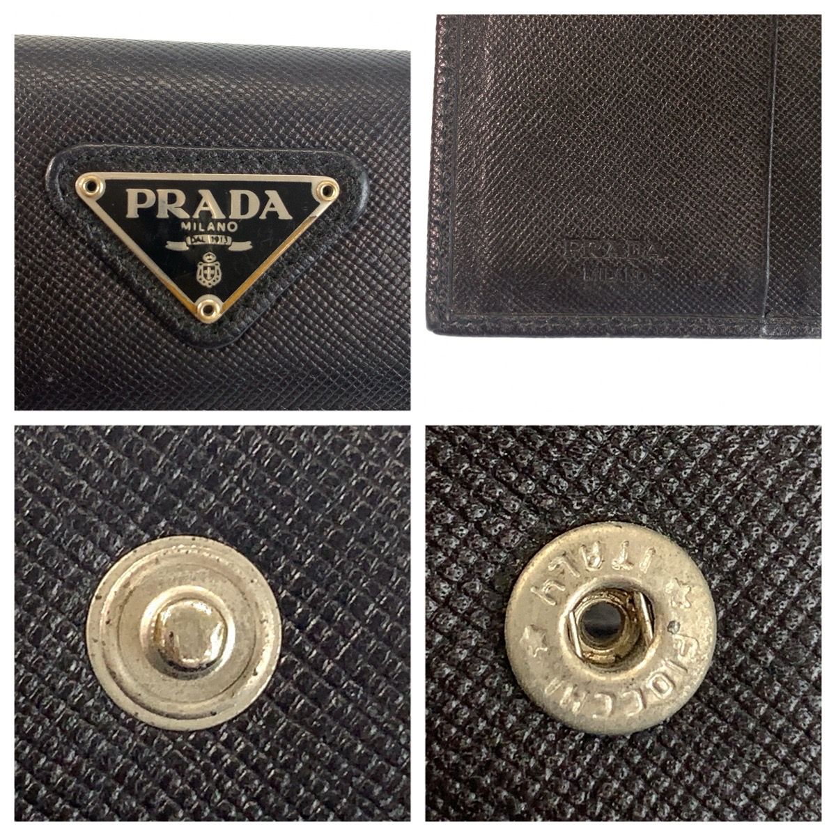 Prada Saffiano Black Silver Leather Compact Wallet — view 5