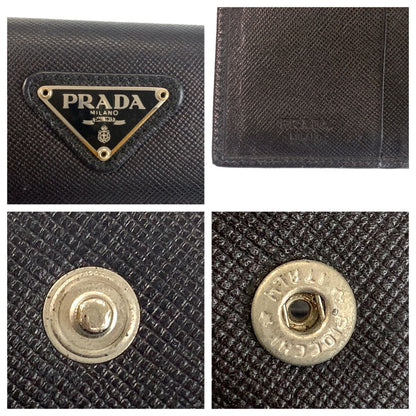 Prada Saffiano Black Silver Leather Compact Wallet — view 5