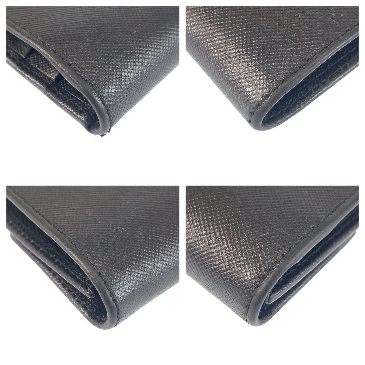 Prada Saffiano Black Silver Leather Compact Wallet — view 4