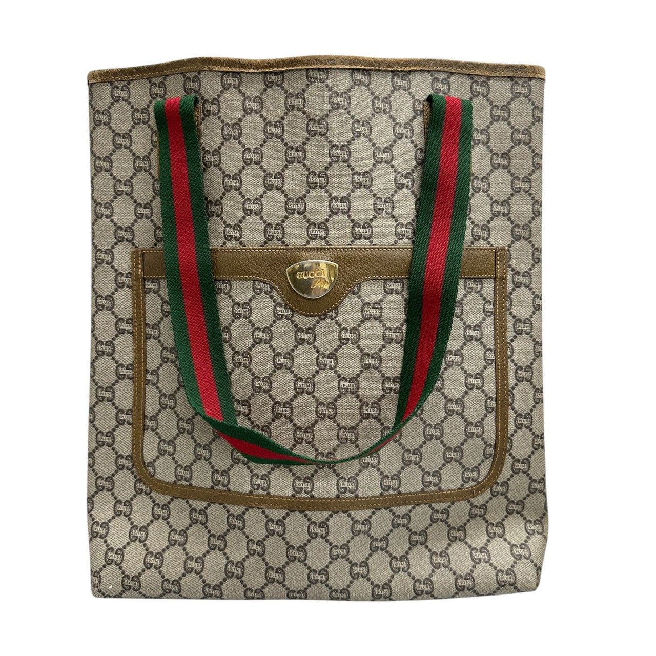 Gucci GG Plus Brown Supreme Canvas Leather Tote
