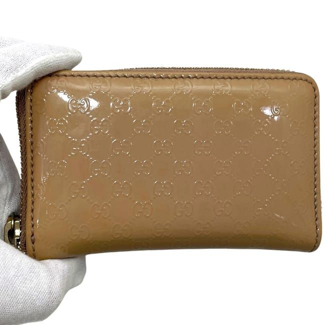 Gucci Coin Case Pouch Micro Guccissima Patent Leather Beige GG Zipper — view 8