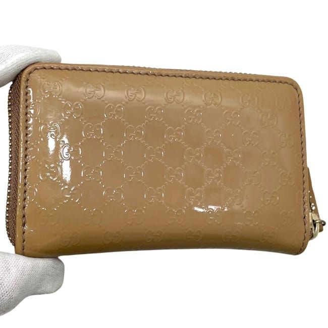 Gucci Coin Case Pouch Micro Guccissima Patent Leather Beige GG Zipper — view 9