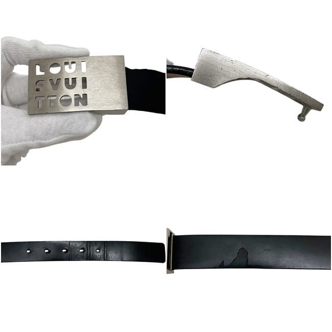 Louis Vuitton Belt Ceinture Lst Waist 95 30 Leather Metal Black Logo Buckle — view 4