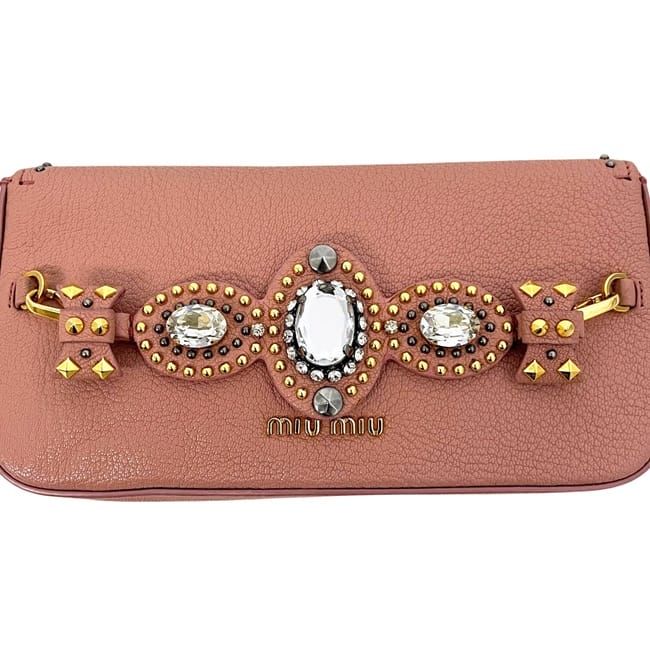 Miu Miu Miu Clutch Ribbon Handbag 194 Leather View Pink — view 6
