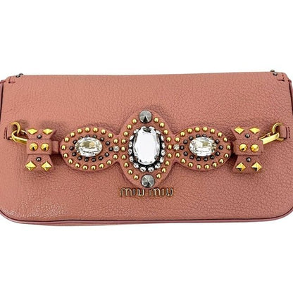 Miu Miu Miu Clutch Ribbon Handbag 194 Leather View Pink — view 6