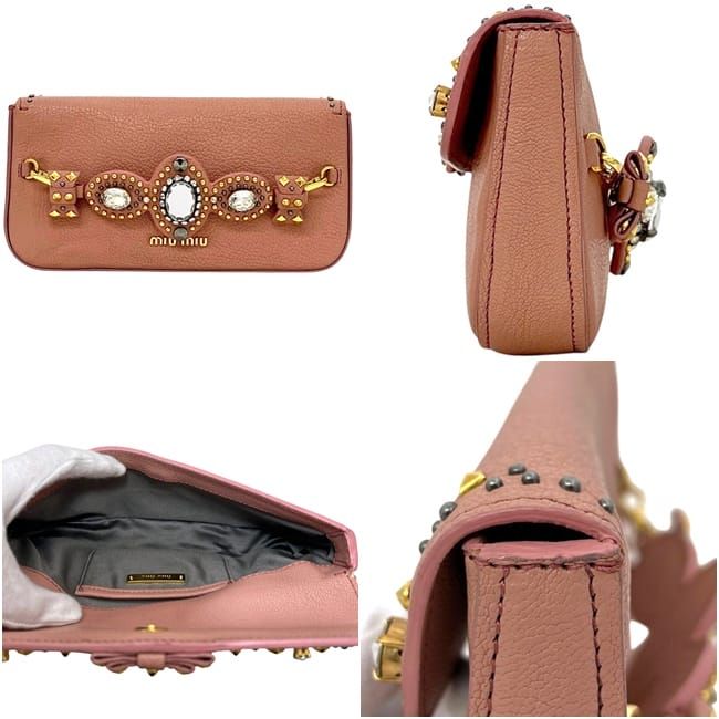 Miu Miu Miu Clutch Ribbon Handbag 194 Leather View Pink — view 2