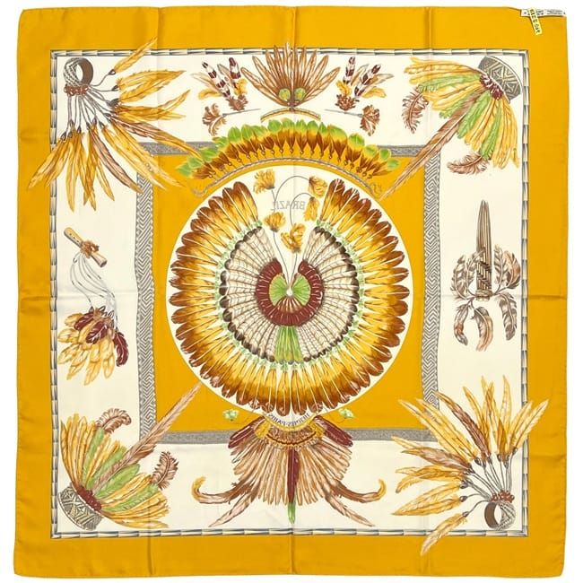 Hermes Scarf Carre 90 Brazil Silk 100% Yellow Vintage — view 2