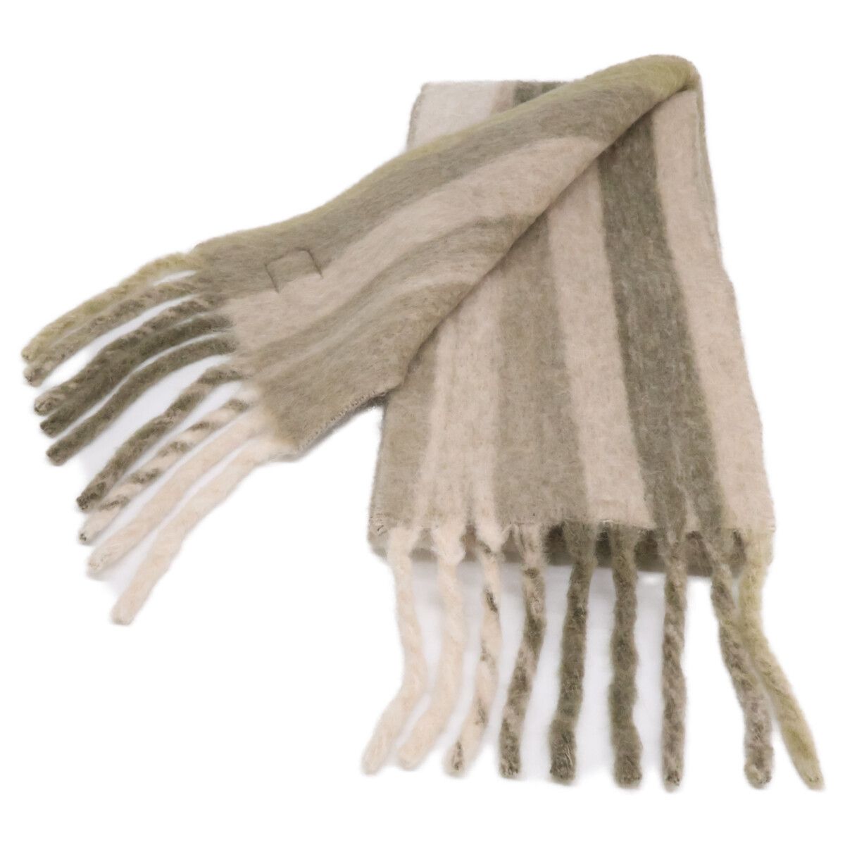 Loewe Striped Leather Logo Patch Alpaca Blend Fringe Scarf — view 3