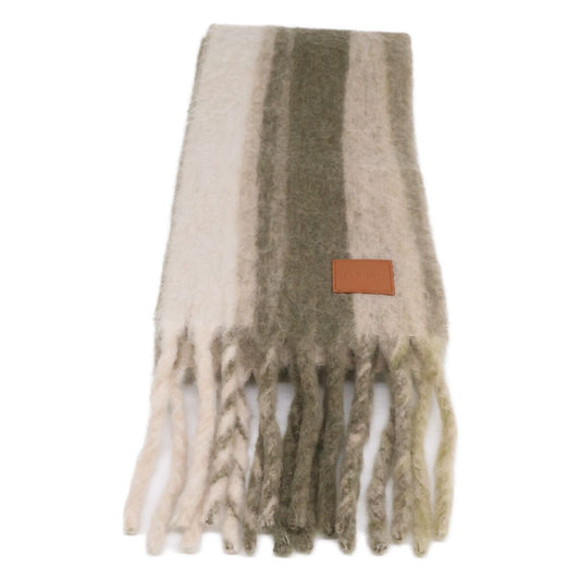 Loewe Striped Leather Logo Patch Alpaca Blend Fringe Scarf