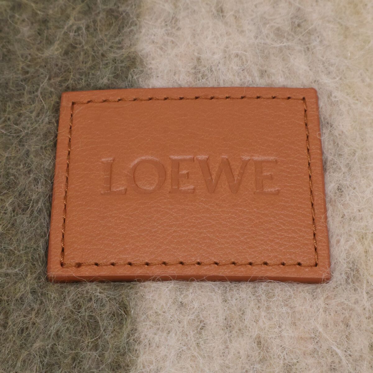 Loewe Striped Leather Logo Patch Alpaca Blend Fringe Scarf — view 4