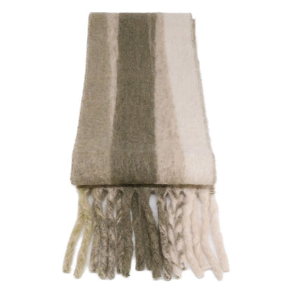Loewe Striped Leather Logo Patch Alpaca Blend Fringe Scarf — view 2
