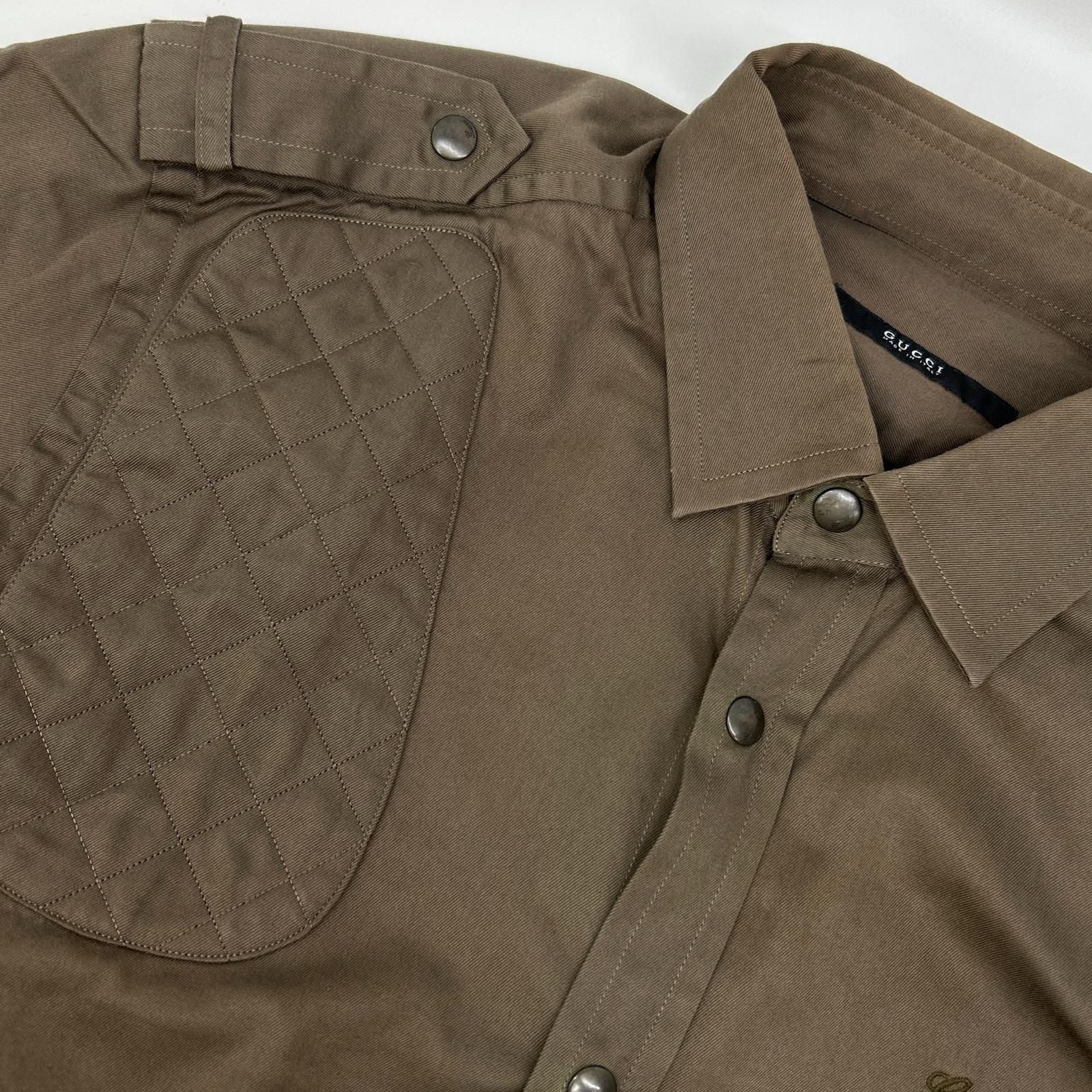 Gucci Era Khaki Quilted Patch Long Sleeve Button Shirt 40 — view 8