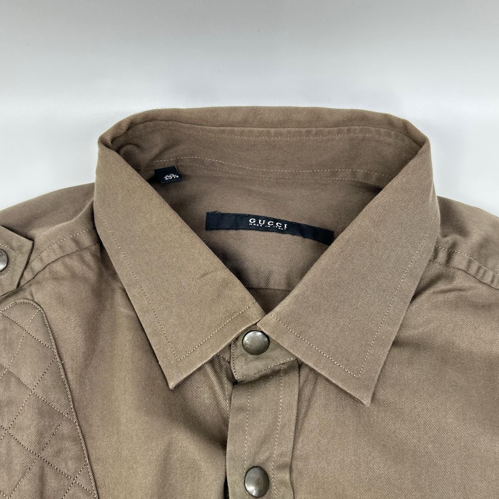 Gucci Era Khaki Quilted Patch Long Sleeve Button Shirt 40 — view 6