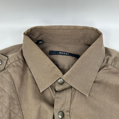Gucci Era Khaki Quilted Patch Long Sleeve Button Shirt 40 — view 6