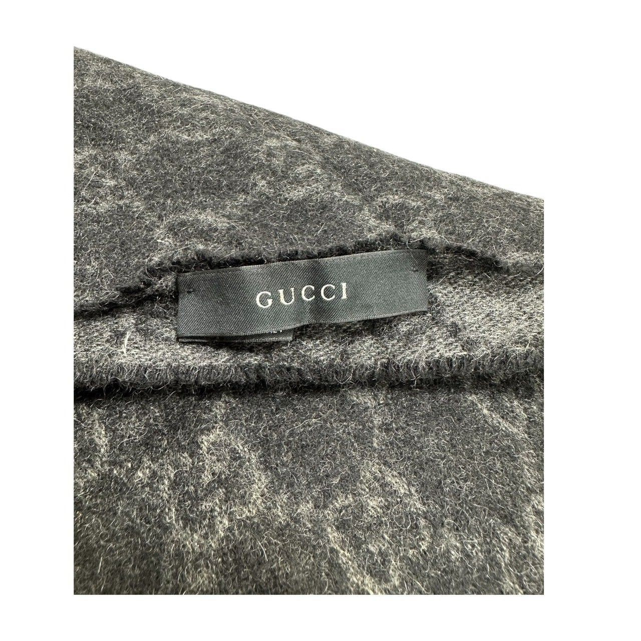 Gucci GG Gray Black Fringe Scarf — view 3