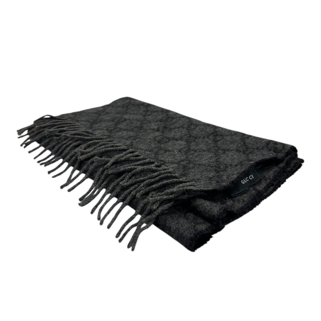 Gucci GG Gray Black Fringe Scarf