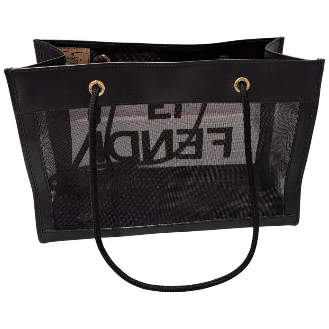 Fendi Mesh Black Gold Leather Tote — view 2