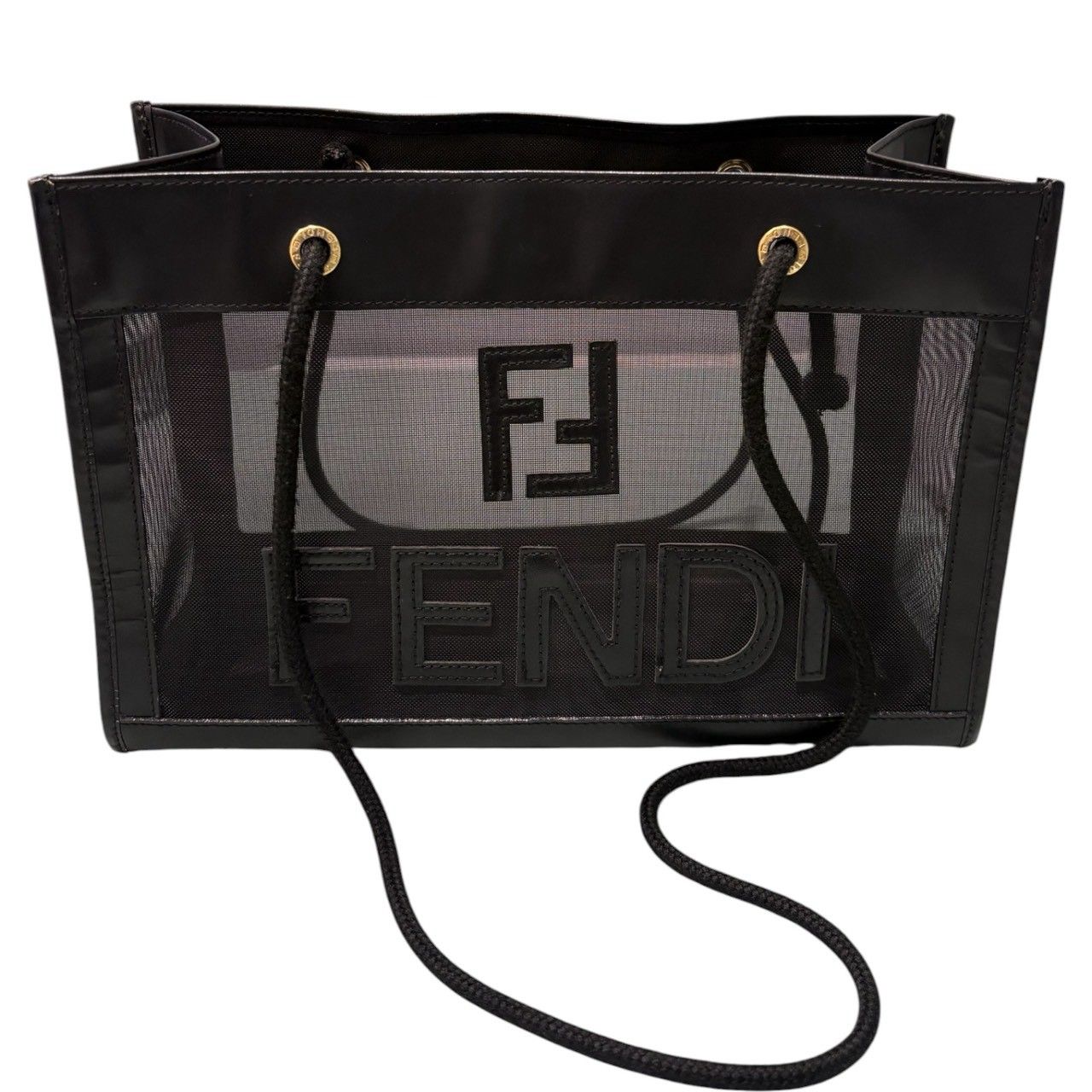 Fendi Mesh Black Gold Leather Tote
