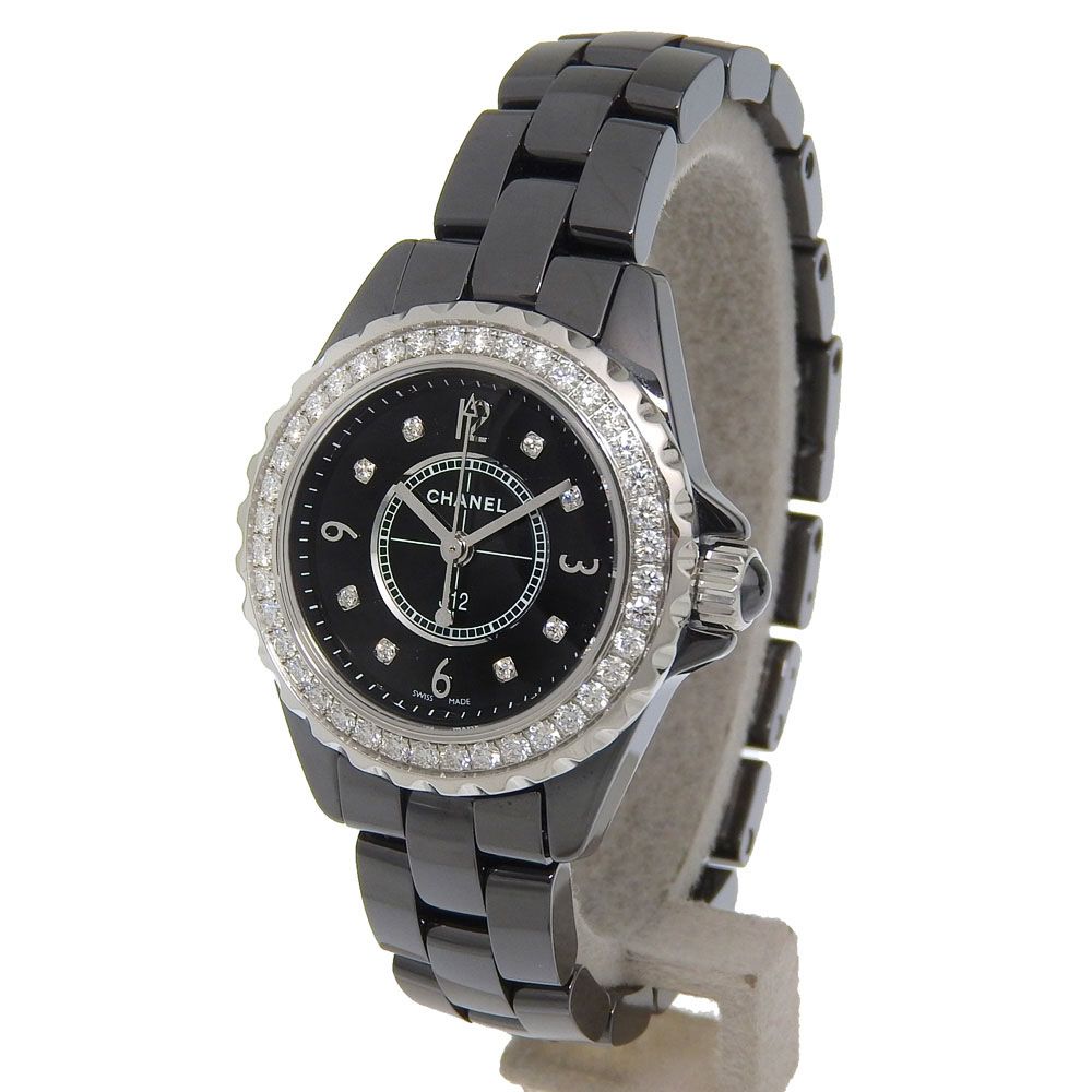 Chanel J12 Ceramic Diamond Quartz Analog Display Black Dial Watch — view 2