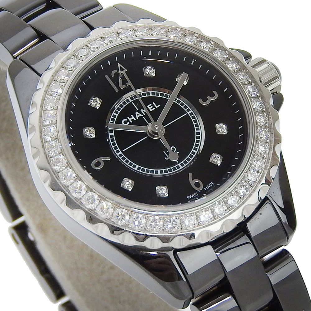 Chanel J12 Ceramic Diamond Quartz Analog Display Black Dial Watch — view 3