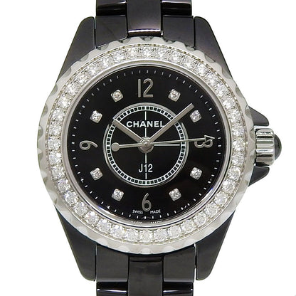 Chanel J12 Ceramic Diamond Quartz Analog Display Black Dial Watch