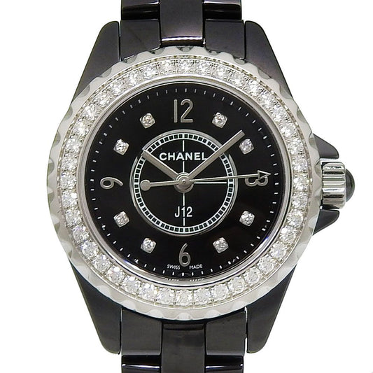 Chanel J12 Ceramic Diamond Quartz Analog Display Black Dial Watch
