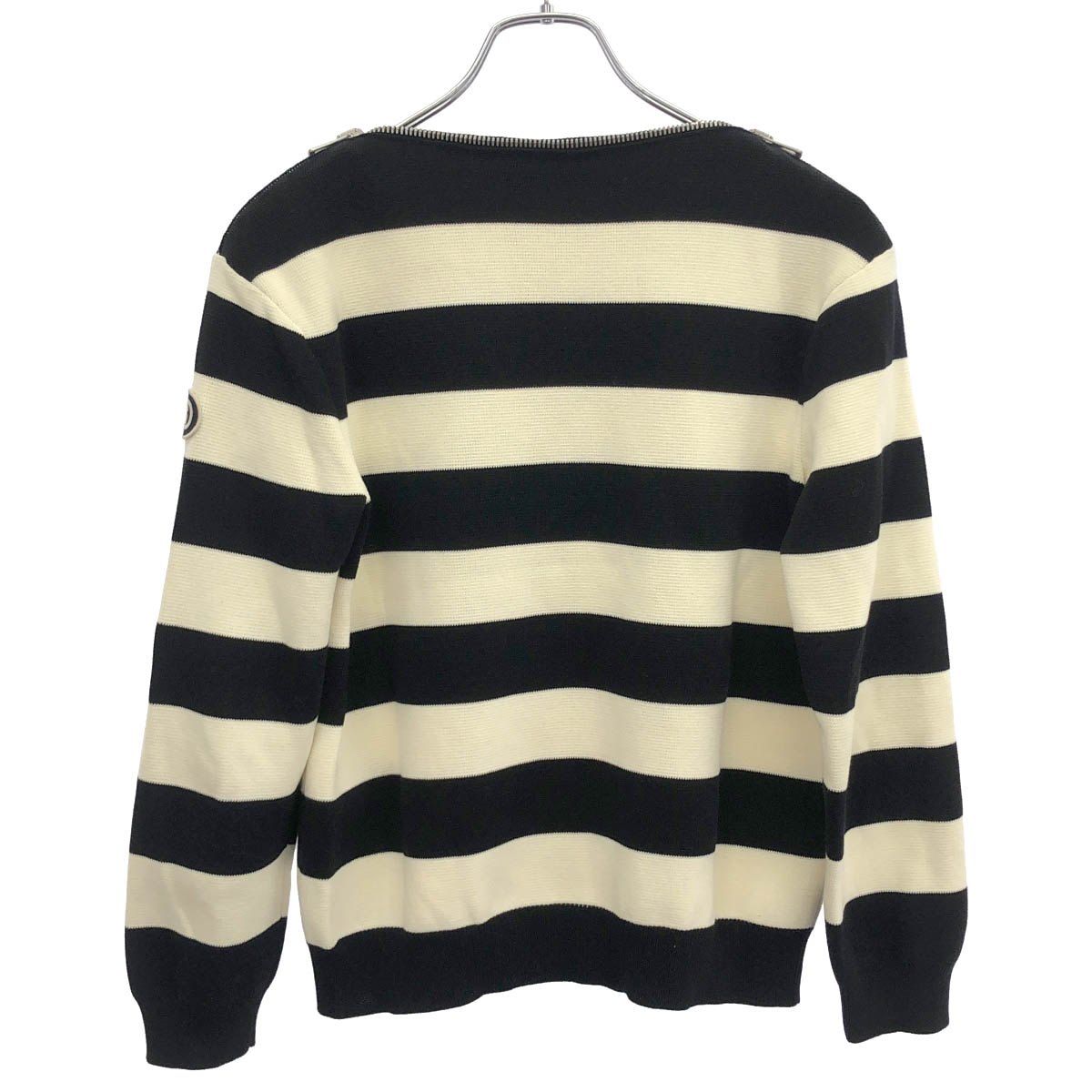 Gucci Boat Zip Neck Border Knit Sweater Black Ivory XS — view 2