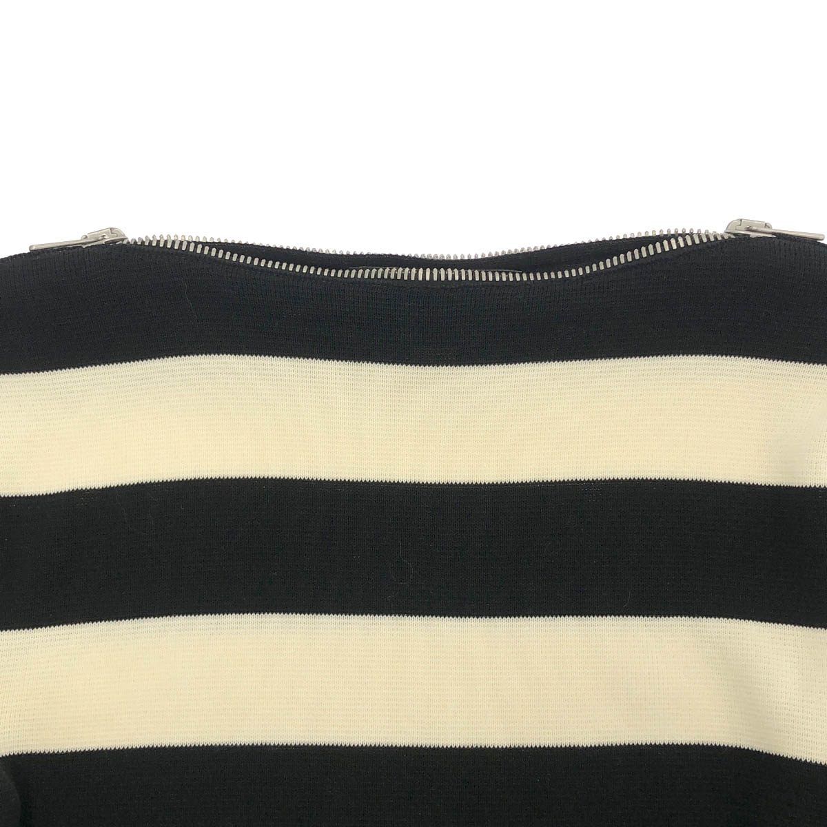 Gucci Boat Zip Neck Border Knit Sweater Black Ivory XS — view 4