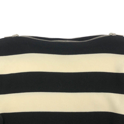 Gucci Boat Zip Neck Border Knit Sweater Black Ivory XS — view 4